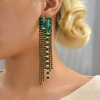 1 Pair Elegant Glam Shiny Geometric Tassel Plating Inlay Zinc Alloy Rhinestones Drop Earrings main image 3