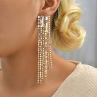 1 Pair Elegant Glam Shiny Geometric Tassel Plating Inlay Zinc Alloy Rhinestones Drop Earrings main image 4
