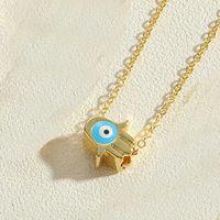 Simple Style Devil's Eye Palm Copper Enamel Plating 14k Gold Plated Pendant Necklace main image 6