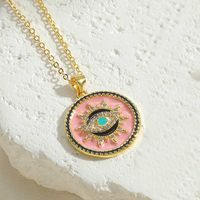 Simple Style Devil's Eye Heart Shape Copper Enamel Plating Inlay Zircon 14k Gold Plated Pendant Necklace main image 3
