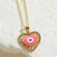 Simple Style Devil's Eye Heart Shape Copper Enamel Plating Inlay Zircon 14k Gold Plated Pendant Necklace main image 4