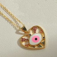 Simple Style Devil's Eye Heart Shape Copper Enamel Plating Inlay Zircon 14k Gold Plated Pendant Necklace sku image 1
