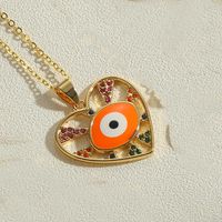 Simple Style Devil's Eye Heart Shape Copper Enamel Plating Inlay Zircon 14k Gold Plated Pendant Necklace sku image 2