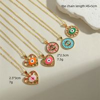 Simple Style Devil's Eye Heart Shape Copper Enamel Plating Inlay Zircon 14k Gold Plated Pendant Necklace main image 2