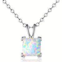 Copper White Gold Plated Elegant Simple Style Square Inlay Opal Pendant Necklace main image 5