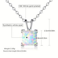Copper White Gold Plated Elegant Simple Style Square Inlay Opal Pendant Necklace main image 2