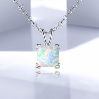 Copper White Gold Plated Elegant Simple Style Square Inlay Opal Pendant Necklace main image 4
