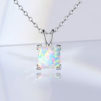 Copper White Gold Plated Elegant Simple Style Square Inlay Opal Pendant Necklace main image 6