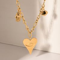 Ig Style Simple Style Devil's Eye Hand Of Fatima Heart Shape Stainless Steel Enamel Plating 18k Gold Plated Necklace main image 3