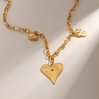 Ig Style Simple Style Devil's Eye Hand Of Fatima Heart Shape Stainless Steel Enamel Plating 18k Gold Plated Necklace main image 5