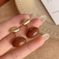 1 Pair Lady Oval Epoxy Plating Alloy Gold Plated Drop Earrings main image 4
