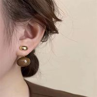 1 Pair Lady Oval Epoxy Plating Alloy Gold Plated Drop Earrings main image 2