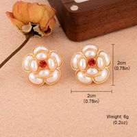 1 Pair Vintage Style French Style Flower Inlay Copper Rhinestones Pearl 18k Gold Plated Rose Gold Plated Ear Studs main image 2