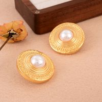 1 Pair Elegant French Style Round Copper Pearl 18k Gold Plated Ear Studs main image 1