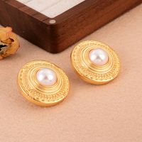 1 Pair Elegant French Style Round Copper Pearl 18k Gold Plated Ear Studs main image 3