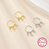 1 Pair Elegant Simple Style Commute Cross Star Moon Plating Inlay Sterling Silver Zircon 18k Gold Plated White Gold Plated Drop Earrings main image 2