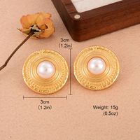 1 Pair Elegant French Style Round Copper Pearl 18k Gold Plated Ear Studs main image 2