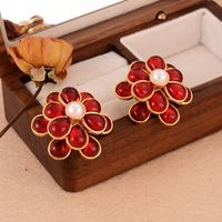 1 Pair Elegant Vintage Style French Style Flower Inlay Copper Glass Pearl 18k Gold Plated Ear Studs main image 3