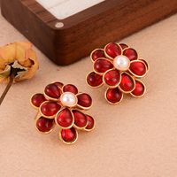 1 Pair Elegant Vintage Style French Style Flower Inlay Copper Glass Pearl 18k Gold Plated Ear Studs main image 5