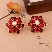 1 Pair Elegant Vintage Style French Style Flower Inlay Copper Glass Pearl 18k Gold Plated Ear Studs main image 2