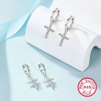 1 Pair Classic Style Cross Plating Sterling Silver White Gold Plated Drop Earrings main image 3