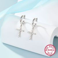 1 Pair Classic Style Cross Plating Sterling Silver White Gold Plated Drop Earrings main image 4