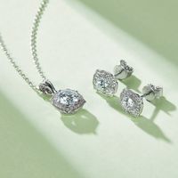 Lady Round Sterling Silver Plating Inlay Moissanite 18k Gold Plated Earrings Necklace main image 4