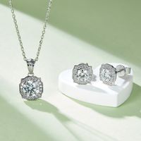 Lady Round Sterling Silver Plating Inlay Moissanite 18k Gold Plated Earrings Necklace main image 5