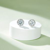 Lady Round Sterling Silver Plating Inlay Moissanite 18k Gold Plated Earrings Necklace main image 3