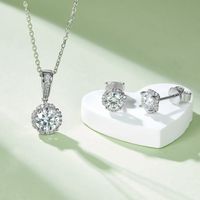Lady Round Sterling Silver Plating Inlay Moissanite 18k Gold Plated Earrings Necklace main image 1