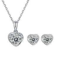 Lady Heart Shape Sterling Silver Plating Inlay Moissanite 18k Gold Plated Earrings Necklace main image 5