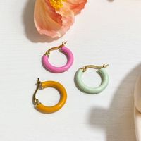 1 Pair Lady Round Enamel Plating Stainless Steel 18k Gold Plated Earrings main image 6