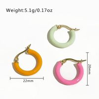 1 Pair Lady Round Enamel Plating Stainless Steel 18k Gold Plated Earrings main image 3