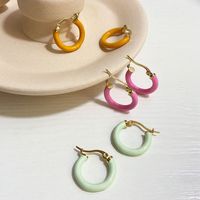 1 Pair Lady Round Enamel Plating Stainless Steel 18k Gold Plated Earrings main image 5