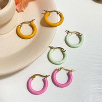 1 Pair Lady Round Enamel Plating Stainless Steel 18k Gold Plated Earrings main image 4