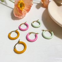 1 Pair Lady Round Enamel Plating Stainless Steel 18k Gold Plated Earrings main image 1