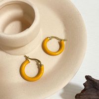 1 Pair Lady Round Enamel Plating Stainless Steel 18k Gold Plated Earrings main image 7