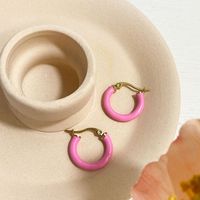 1 Pair Lady Round Enamel Plating Stainless Steel 18k Gold Plated Earrings main image 8