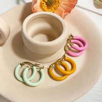 1 Pair Lady Round Enamel Plating Stainless Steel 18k Gold Plated Earrings main image 2
