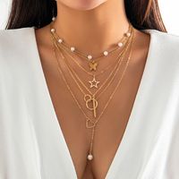 French Style Sweet Classic Style Star Heart Shape Butterfly Imitation Pearl Alloy Copper Women's Necklace sku image 1