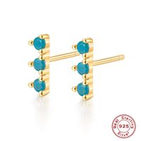 1 Pair Simple Style Round Plating Inlay Sterling Silver Zircon 18k Gold Plated Rhodium Plated Ear Studs sku image 3