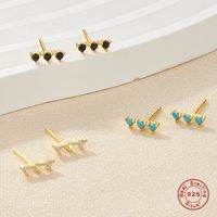 1 Pair Simple Style Round Plating Inlay Sterling Silver Zircon 18k Gold Plated Rhodium Plated Ear Studs main image 1
