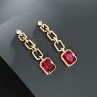 1 Pair Glam Xuping Shiny Square Plating Inlay Alloy Copper Alloy Artificial Gemstones 14k Gold Plated Drop Earrings main image 8
