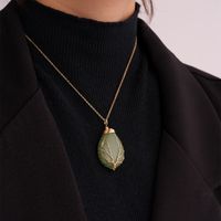 Ig Style Simple Style Water Droplets Stainless Steel Natural Stone Knitting Pendant Necklace main image 7