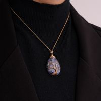 Ig Style Simple Style Water Droplets Stainless Steel Natural Stone Knitting Pendant Necklace main image 6