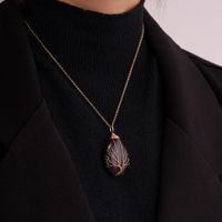 Ig Style Simple Style Water Droplets Stainless Steel Natural Stone Knitting Pendant Necklace main image 5