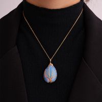 Ig Style Simple Style Water Droplets Stainless Steel Natural Stone Knitting Pendant Necklace main image 4