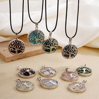 Ig Style Simple Style Round Tree Stainless Steel Natural Stone Leather Rope Inlay Natural Stone Pendant Necklace main image 1