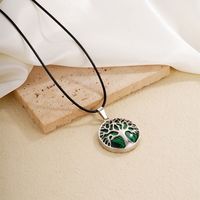 Ig Style Simple Style Round Tree Stainless Steel Natural Stone Leather Rope Inlay Natural Stone Pendant Necklace main image 3