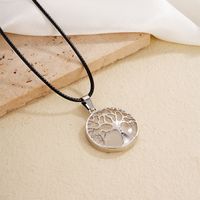 Ig Style Simple Style Round Tree Stainless Steel Natural Stone Leather Rope Inlay Natural Stone Pendant Necklace main image 4